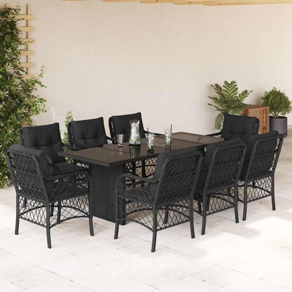 vidaXL Set da Pranzo da Giardino 9 pz con Cuscini Nero in Polyrattan