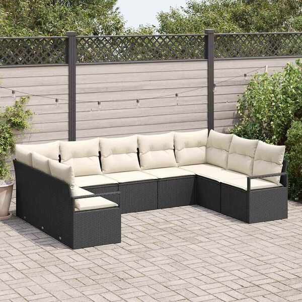 vidaXL Set di divani con cuscino 9 pcs Nero polyrattan