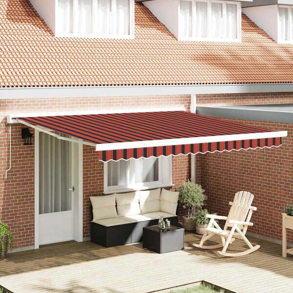 vidaXL Tenda Retrattile Rosso e Nero 400 &times; 300 cm Tessuto e Metallo