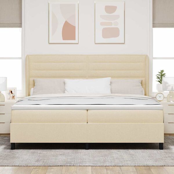 vidaXL Letto a molle con materasso Crema 200 x 200 cm Tessuto
