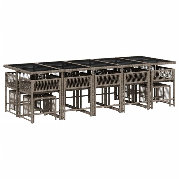 vidaXL Set da Pranzo da Giardino 15 pz con Cuscini Grigio Polyrattan