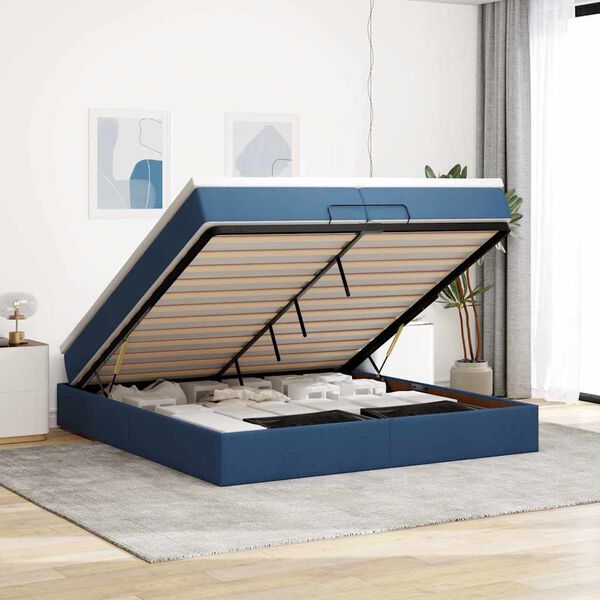 vidaXL Struttura Letto Pouf con Materassi Blu 200x200 cm in Tessuto