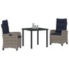 vidaXL Set da Pranzo per Giardino con cuscino 3 pcs Grigio polyrattan