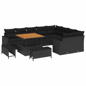 vidaXL Set Divano da Giardino con cuscino 13 pcs Nero polyrattan
