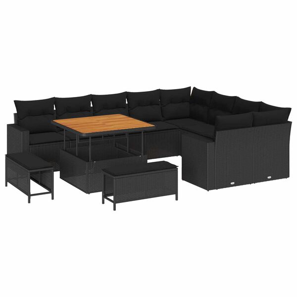 vidaXL Set Divano da Giardino con cuscino 13 pcs Nero polyrattan