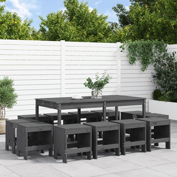 vidaXL Set da Pranzo per Giardino 13pz Grigio Legno Massello di Pino