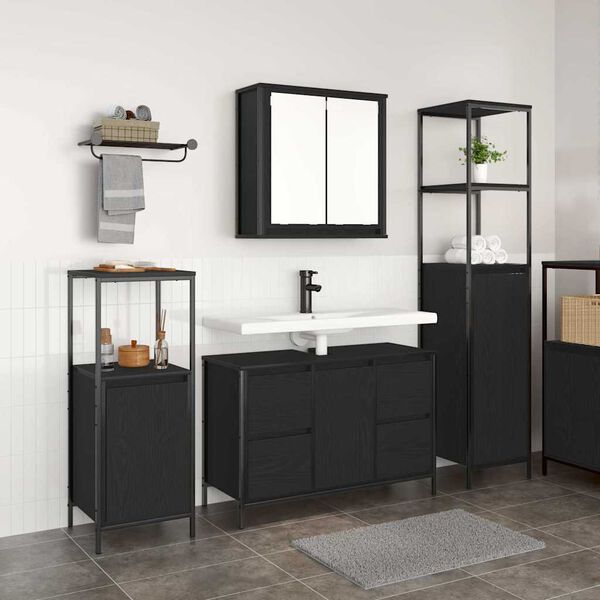 vidaXL Set di mobili per il bagno 3 pcs Rovere Nero Legno multistrato