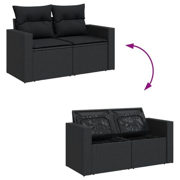 vidaXL Set Divani da Giardino con Cuscini 8 pz Nero in Polyrattan