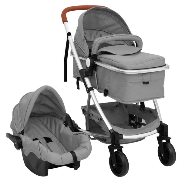 vidaXL Passeggino 3 in 1 Grigio Chiaro in Alluminio