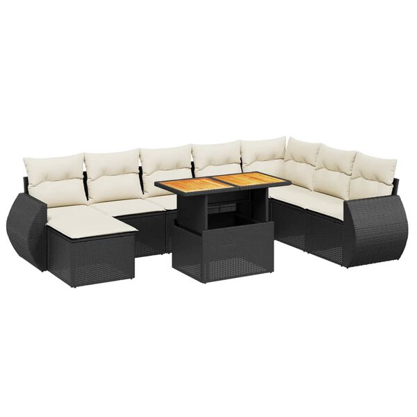 vidaXL Set Divani da Giardino 9 pz con Cuscini Nero in Polyrattan