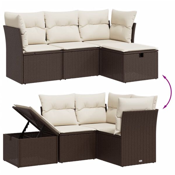 vidaXL Set Divano da Giardino 4 pz con Cuscini Marrone in Polyrattan