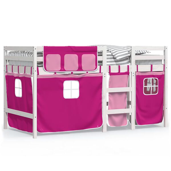 vidaXL Letto a Soppalco con Tende Bambini Rosa 90x190 cm Massello Pino