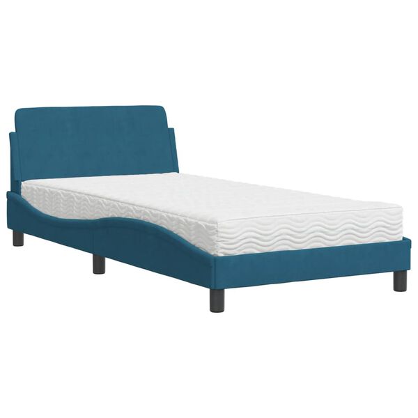 vidaXL Letto con Materasso Dover Blu 100x200 cm in Velluto