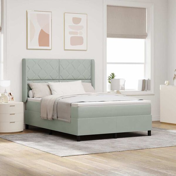 vidaXL Letto a molle con testiera Grigio chiaro 140 x 190 cm Velluto