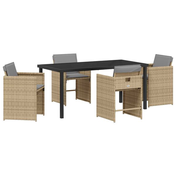 vidaXL Set da Pranzo per Giardino con cuscino 5 pcs Beige polyrattan