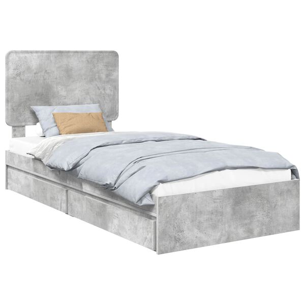 vidaXL Letto con Contenitore con testiera Grigio cemento 90 x 190 cm