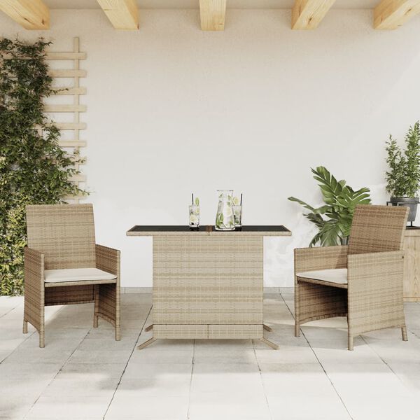 vidaXL Set da Bistrò 3 pz con Cuscini Beige in Polyrattan