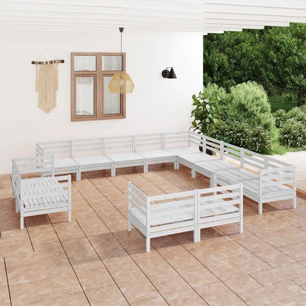 vidaXL Set Salotto da Giardino 13 pz in Legno Massello di Pino Bianco