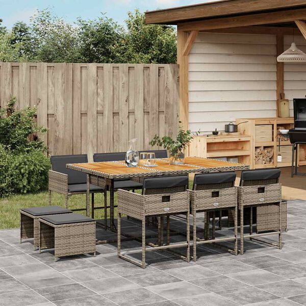 vidaXL Set da Pranzo da Giardino 11pz con Cuscini in Polyrattan Grigio