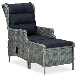 vidaXL Sedia da Giardino Reclinabile con Pouf Polyrattan Grigio Chiaro