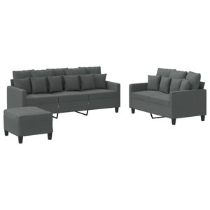 vidaXL Set di Divani 3 pz con Cuscini Grigio Scuro in Tessuto