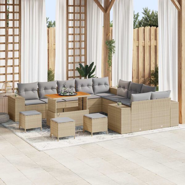 vidaXL Set Divano da Giardino con cuscino 14 pcs Beige polyrattan