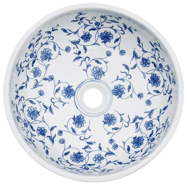 vidaXL Lavabo da Appoggio Bianco e Blu Rotondo Φ41x14 cm Ceramica