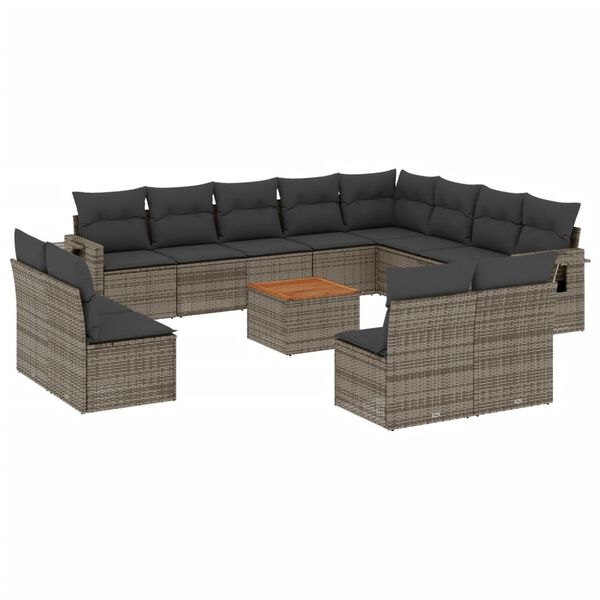vidaXL Set Divani da Giardino 13 pz con Cuscini Grigio in Polyrattan