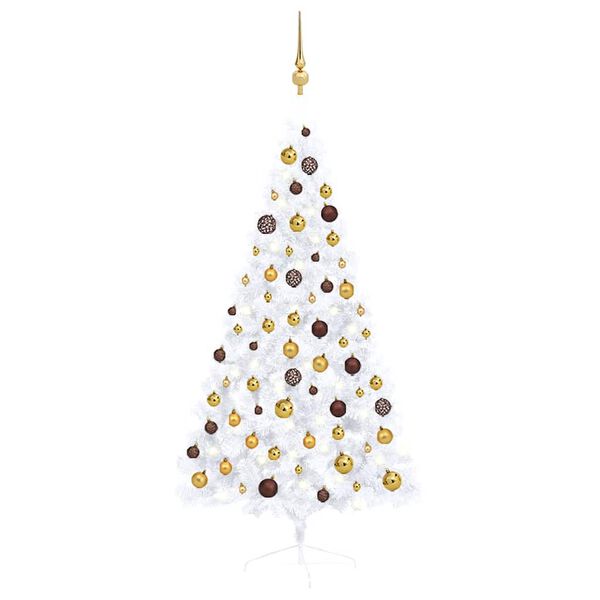 vidaXL Set Albero Natale Artificiale a Met&agrave; LED Palline Bianco 150cm