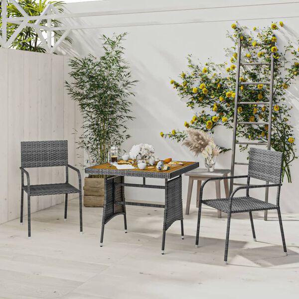 vidaXL Set da Pranzo per Esterni 3 pz in Polyrattan Grigio