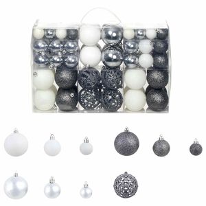 vidaXL Set Palline di Natale 100 pz 3/4/6 cm Bianco/Grigio