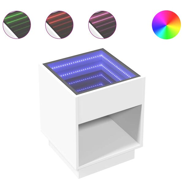 vidaXL Tavolino da Salotto con LED Infinity Bianco 40x40x50 cm