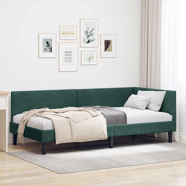 vidaXL Cornice del letto ad angolo Verde Scuro 90 cm x 190 cm Velluto