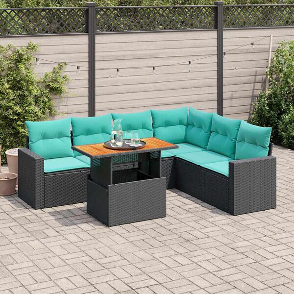 vidaXL Set Divani da Giardino con Cuscini 7pz Nero Polyrattan
