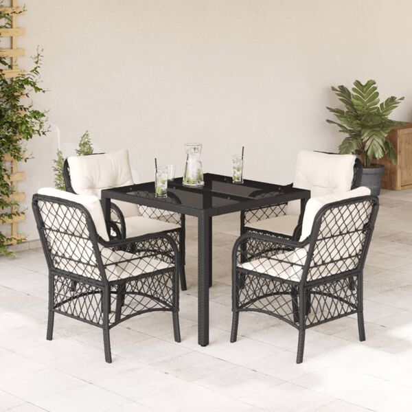 vidaXL Set da Pranzo da Giardino 5 pz Nero con Cuscini in Polyrattan