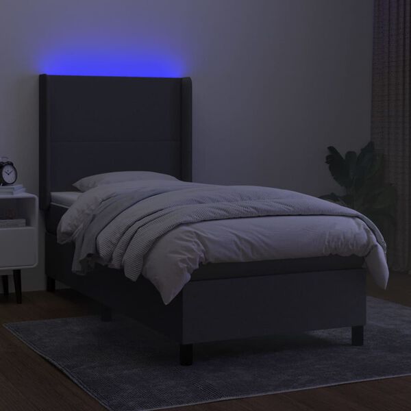 vidaXL Letto a Molle Materasso e LED Grigio Scuro 90x190 cm in Tessuto