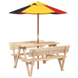 vidaXL Tavolo da Picnic per 4 Bambini con Ombrellone Legno di Abete