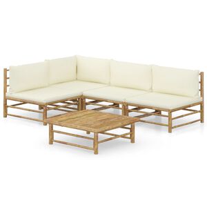 vidaXL Set Salotto da Giardino 5pz con Cuscini Bianco Crema in Bamb&ugrave;