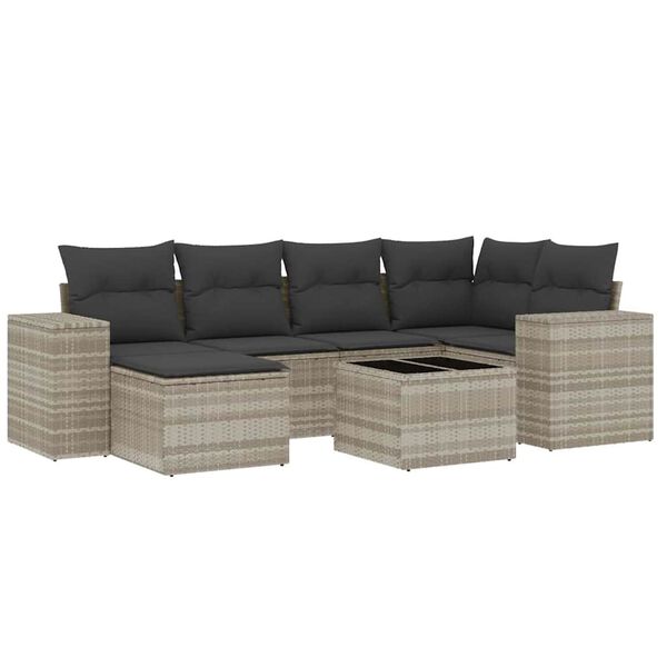 vidaXL Set Divani da Giardino 7pz con Cuscini Grigio Chiaro Polyrattan