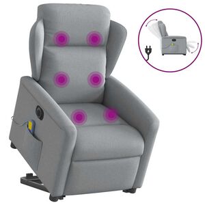 vidaXL Poltrona Alzapersona Massaggi Elettrica Grigio Chiaro Tessuto
