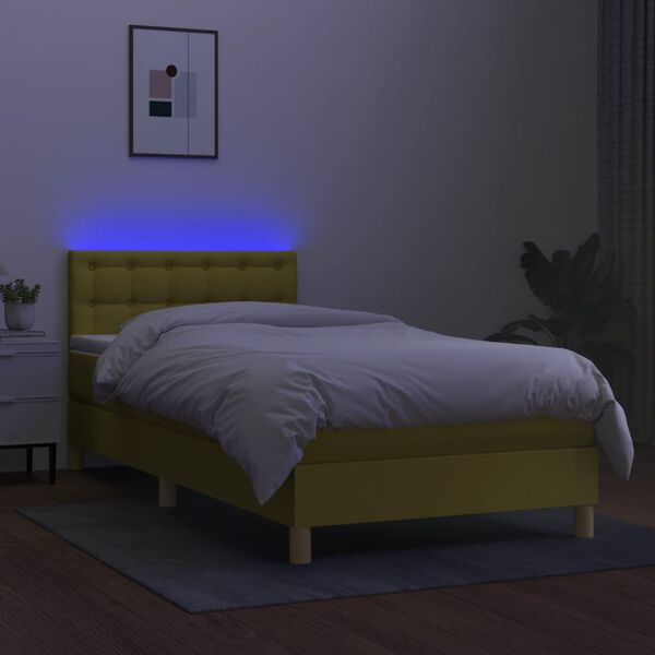 vidaXL Letto a Molle con Materasso e LED Verde 90x200 cm in Tessuto