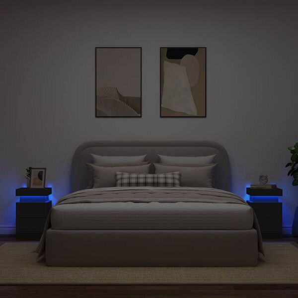 vidaXL Comodini con Luci LED 2pz Neri 35x39x55 cm