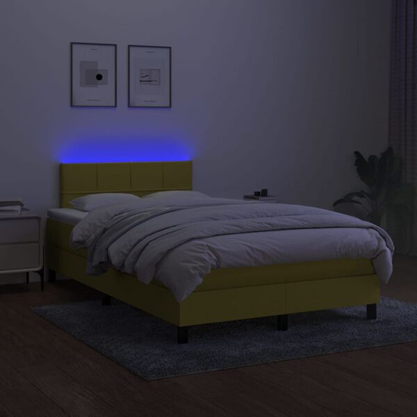 vidaXL Letto a Molle con Materasso e LED Verde 120x200cm in Tessuto