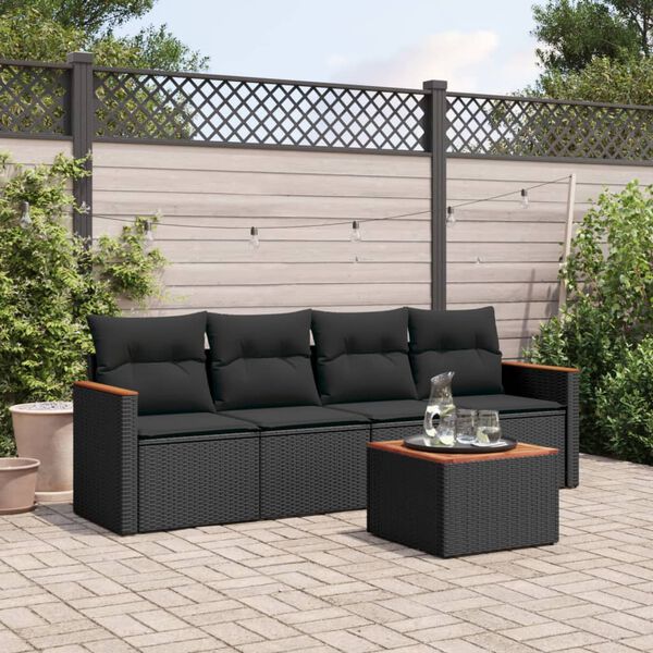 vidaXL Set Divani da Giardino 5 pz con Cuscini in Polyrattan Nero