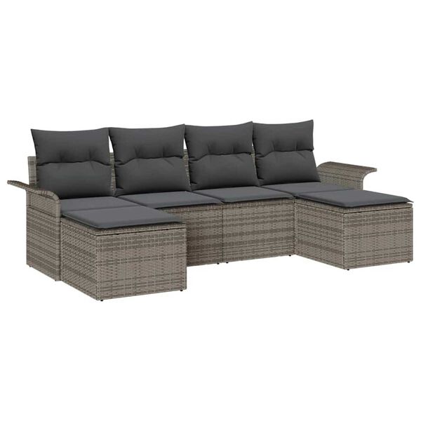 vidaXL Set Divano da Giardino 6 pcs Grigio polyrattan