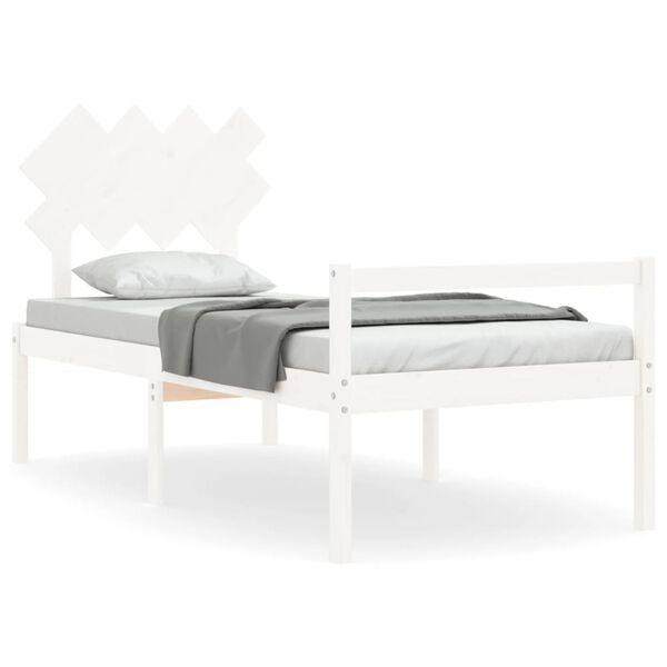 vidaXL Letto per Anziani con Testiera Bianco 90x200 cm Legno Massello