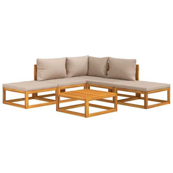 vidaXL Set Salotto da Giardino 6pz con Cuscini Tortora Legno Massello