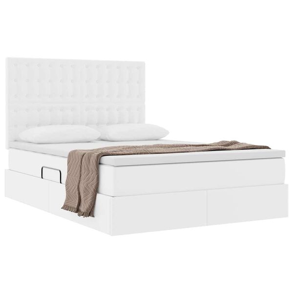 vidaXL Letto con Contenitore Bianco Puro 140 x 200 cm Pelle Sintetica