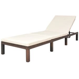 vidaXL Lettino Prendisole con Cuscino in Polyrattan Marrone