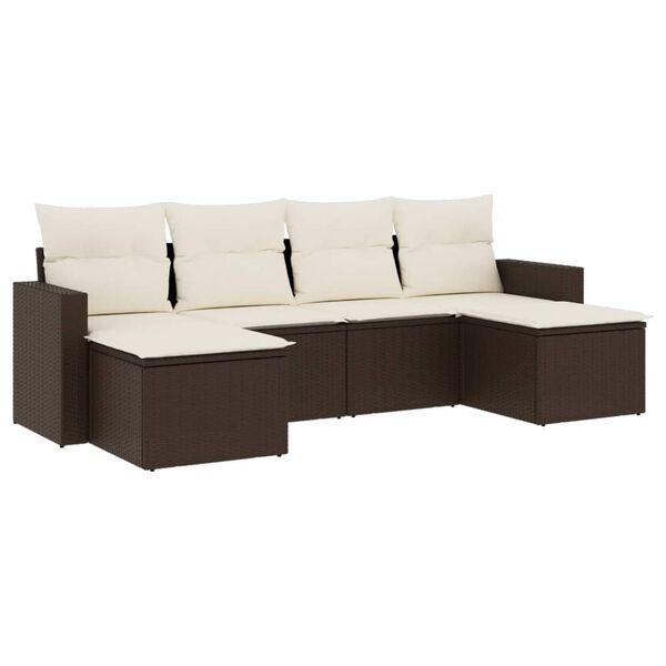 vidaXL Set Divano da Giardino 6 pz con Cuscini Marrone in Polyrattan